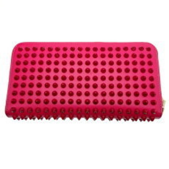 Christian Louboutin Panettone Spike Long Wallet Leather Pink - Picture 2 of 9
